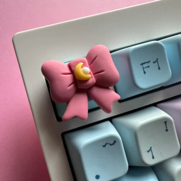 Pink Cute Bow keycap for OEM Keyboard with cross axis, Ribbon with moon - Picture 1 of 2